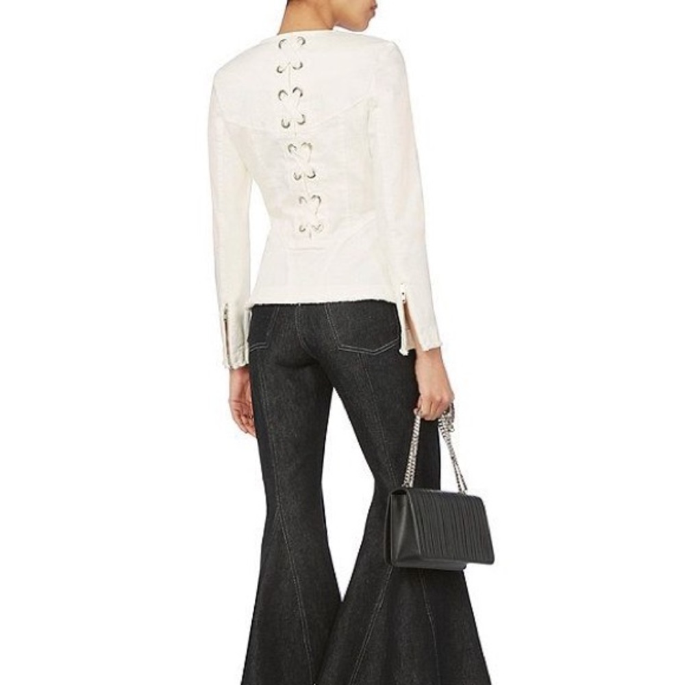 White denim jacket with crisscross detailing